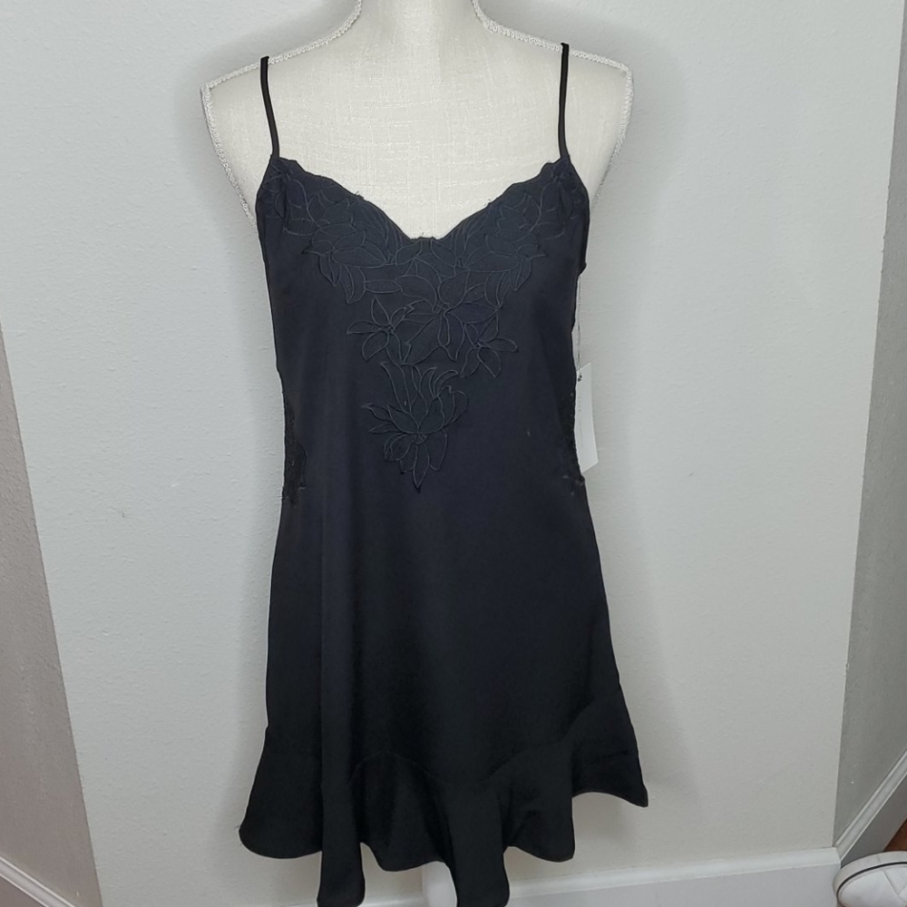 NWT Beautiful Little Black Slip Dress with Lace Sides